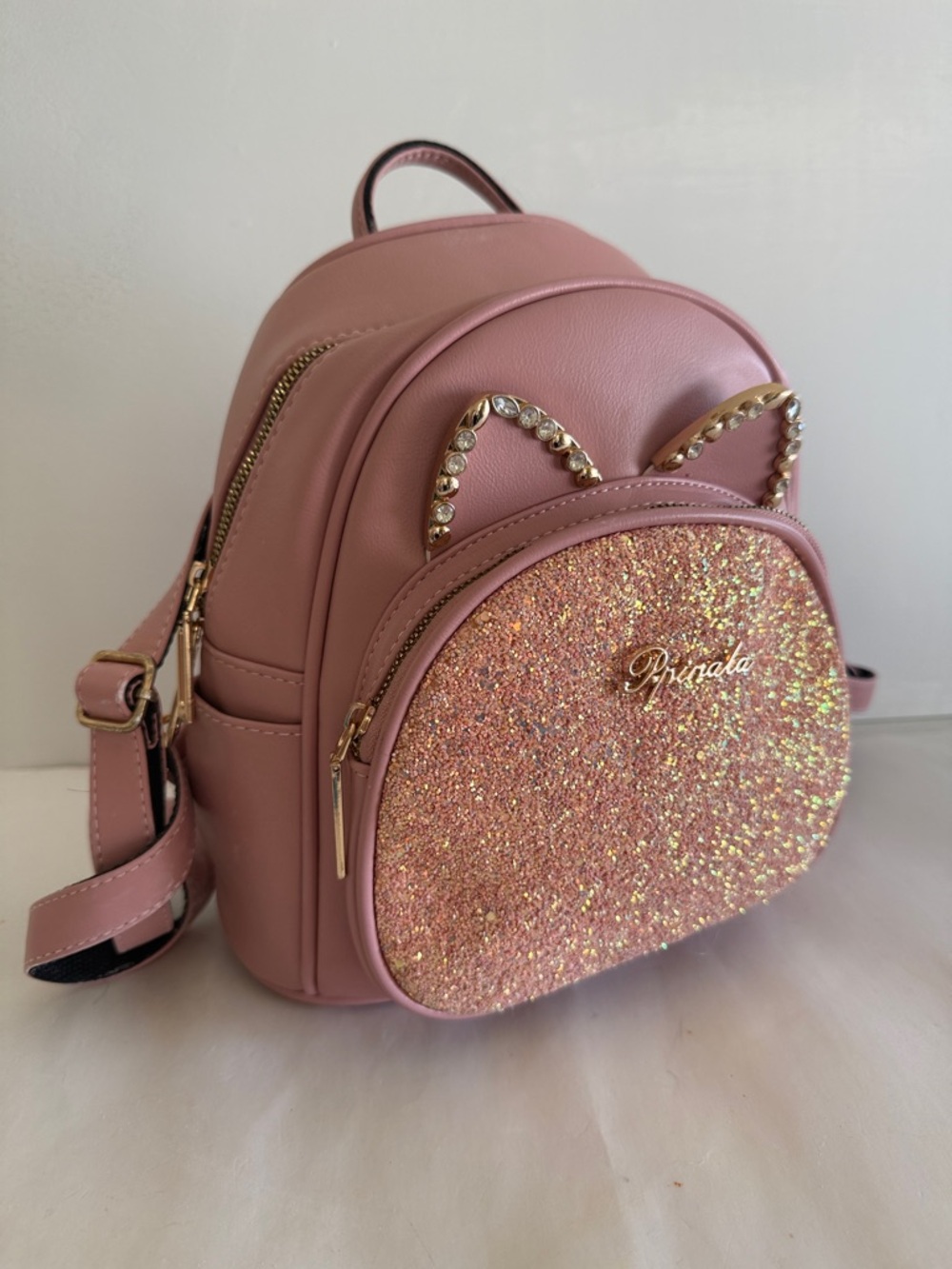 Rose gold back pack sparkle shimmer kitten bling ballerina pink